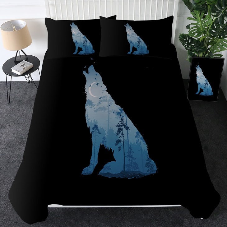 3D Forest Wolf Moon Bedding Set Duvet Cover Pillowcase Quilt/Comforter Cover 