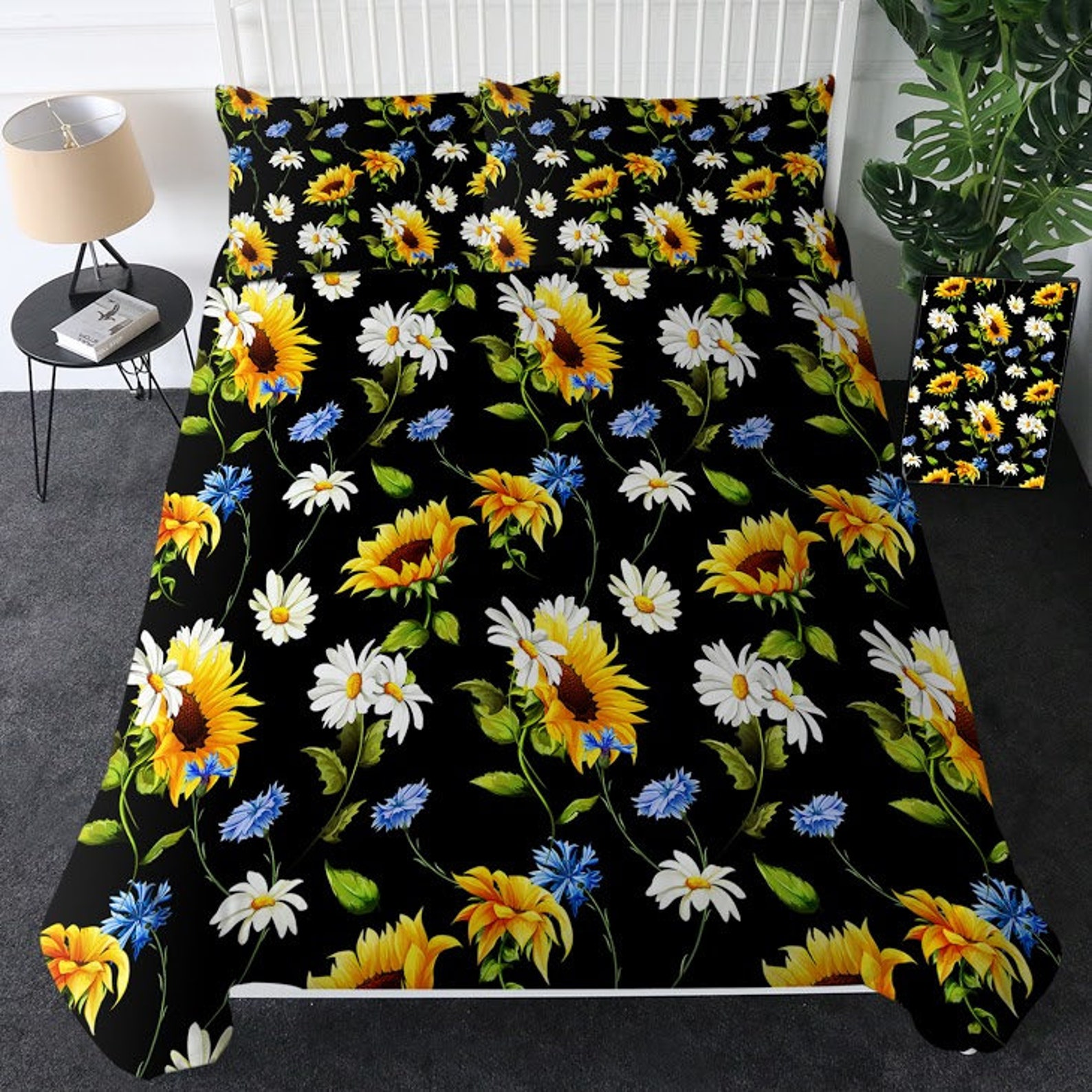 Yellow SUNFLOWER Duvet Cover Sun Flower Quilt Cover White Blue Etsy