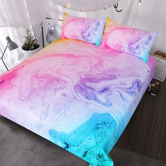 Marble Pastel Rainbow Duvet Cover Bedding Colorful Marble Etsy