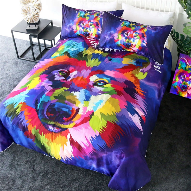 Watercolor Wolf Duvet Cover Wolf 3D Quilt Cover Bedding - Etsy