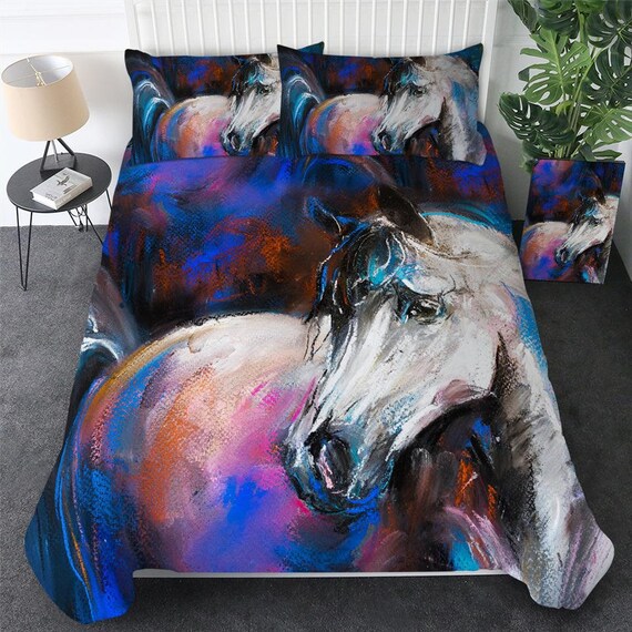 Grey Horse Paint Duvet Cover 3d Watercolor Paint Wild Grey Etsy