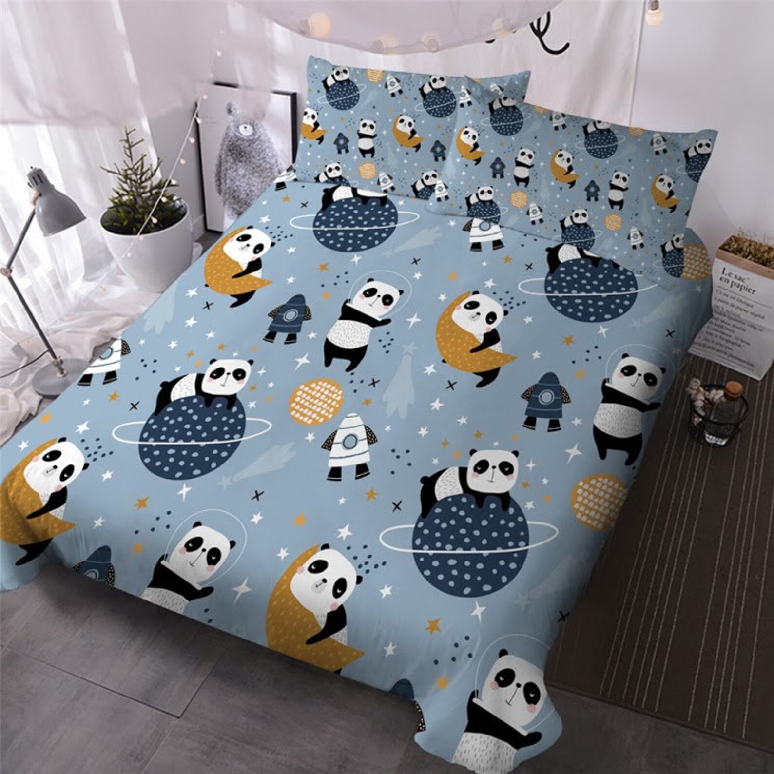 Panda Cartoon Duvet Cover Panda Quilt Cover Bedding Set Kawaii Etsy
