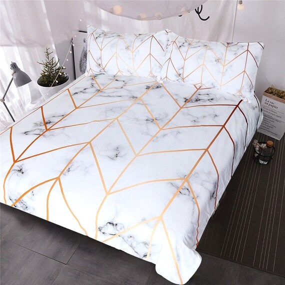 Marble Gold Duvet Cover Geometric Marble Stone Quilt Cover Etsy