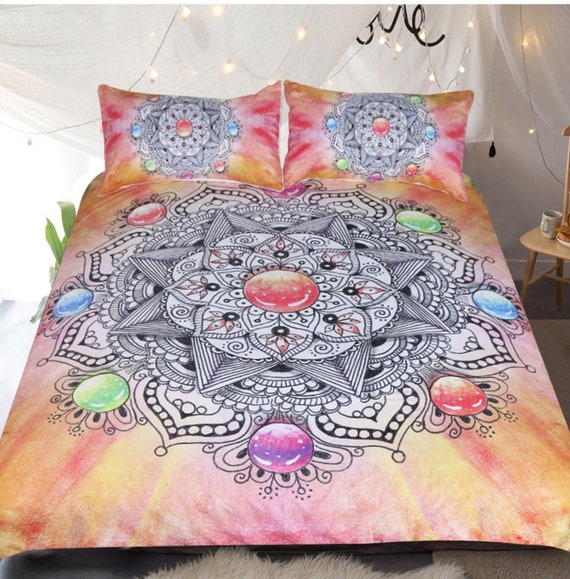 Colorful Mandala Gemstone Duvet Cover Rainbow Gemstone Etsy