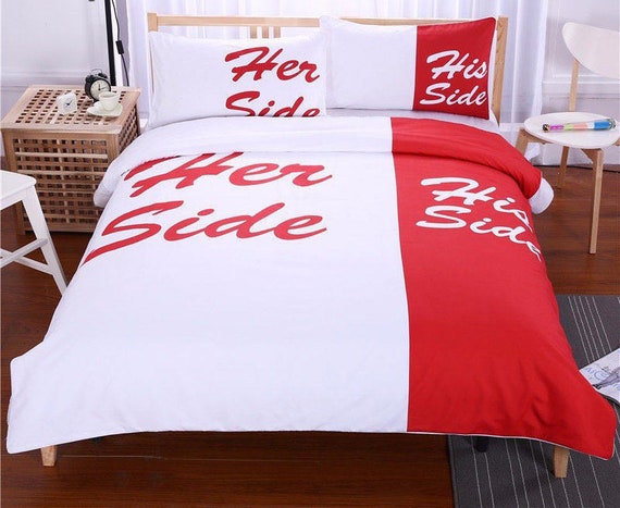 Couples Duvet Cover Red And White Her Side His Side Quilt Etsy