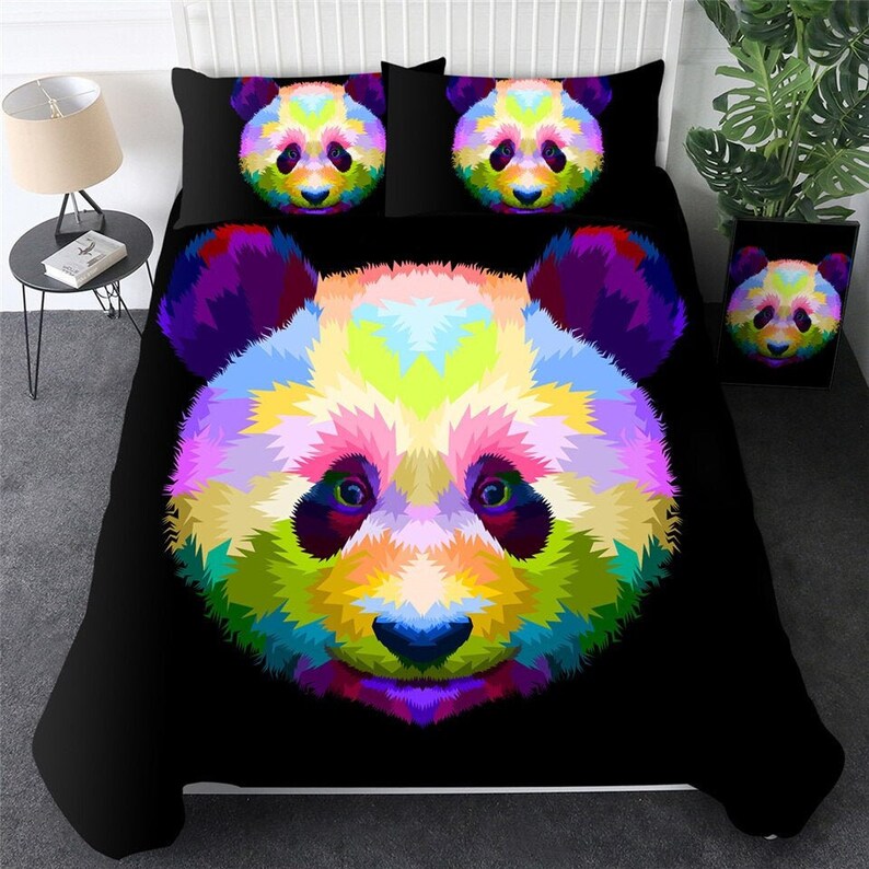 Colorful Panda Duvet Cover Panda Face Quilt Cover Bedding Set Etsy