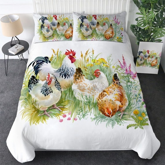 Rooster Duvet Cover Chicken Quilt Cover Bedding Set Decor Farm Etsy