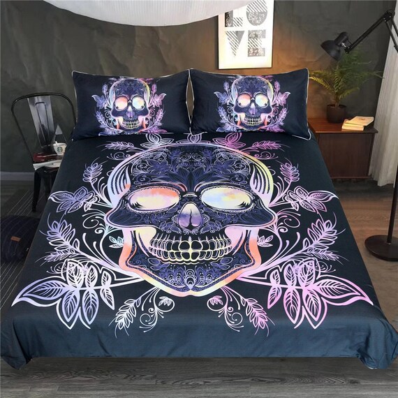 Leaves Paisley Pastel Skull Duvet Cover Skull Head Bohemian Etsy