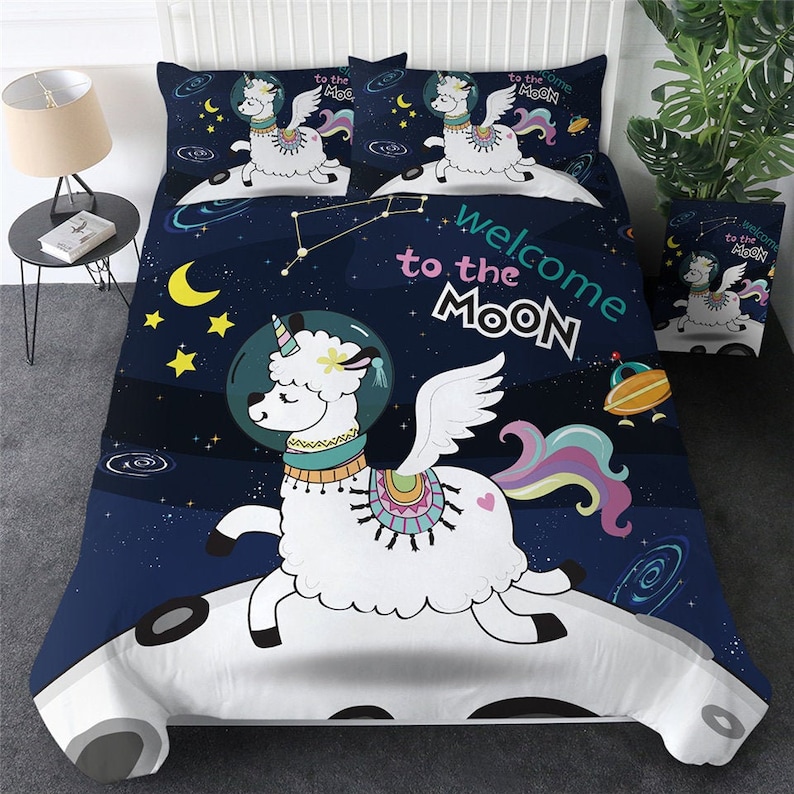 Unicorn Llama Quilt Cover Cartoon Sheep Duvet Cover Bedding Etsy