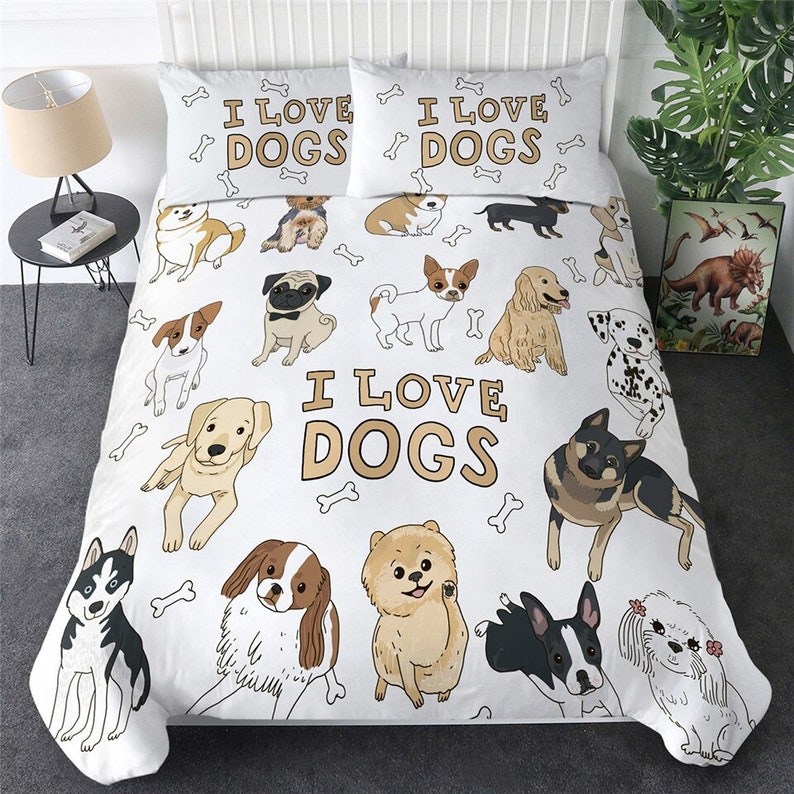 Pet Dogs Quilt Cover Pup Dog Lover Duvet Cover Bedding Set Etsy