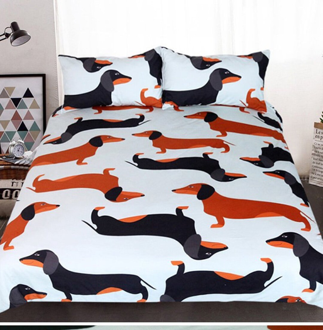 Dachshund Dog Duvet Cover Brown Black Dog Print Quilt Cover Etsy