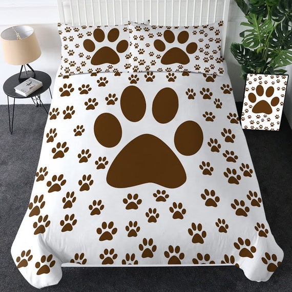 Pet PAW Duvet Cover Bedding PAW Print Brown Quilt Cover Set