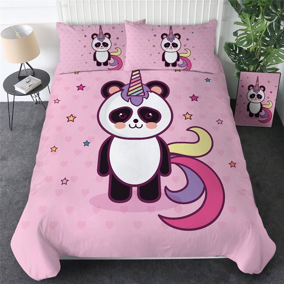 Unicorn Panda Duvet Cover Panda Quilt Cover Bedding Set Kawaii Etsy