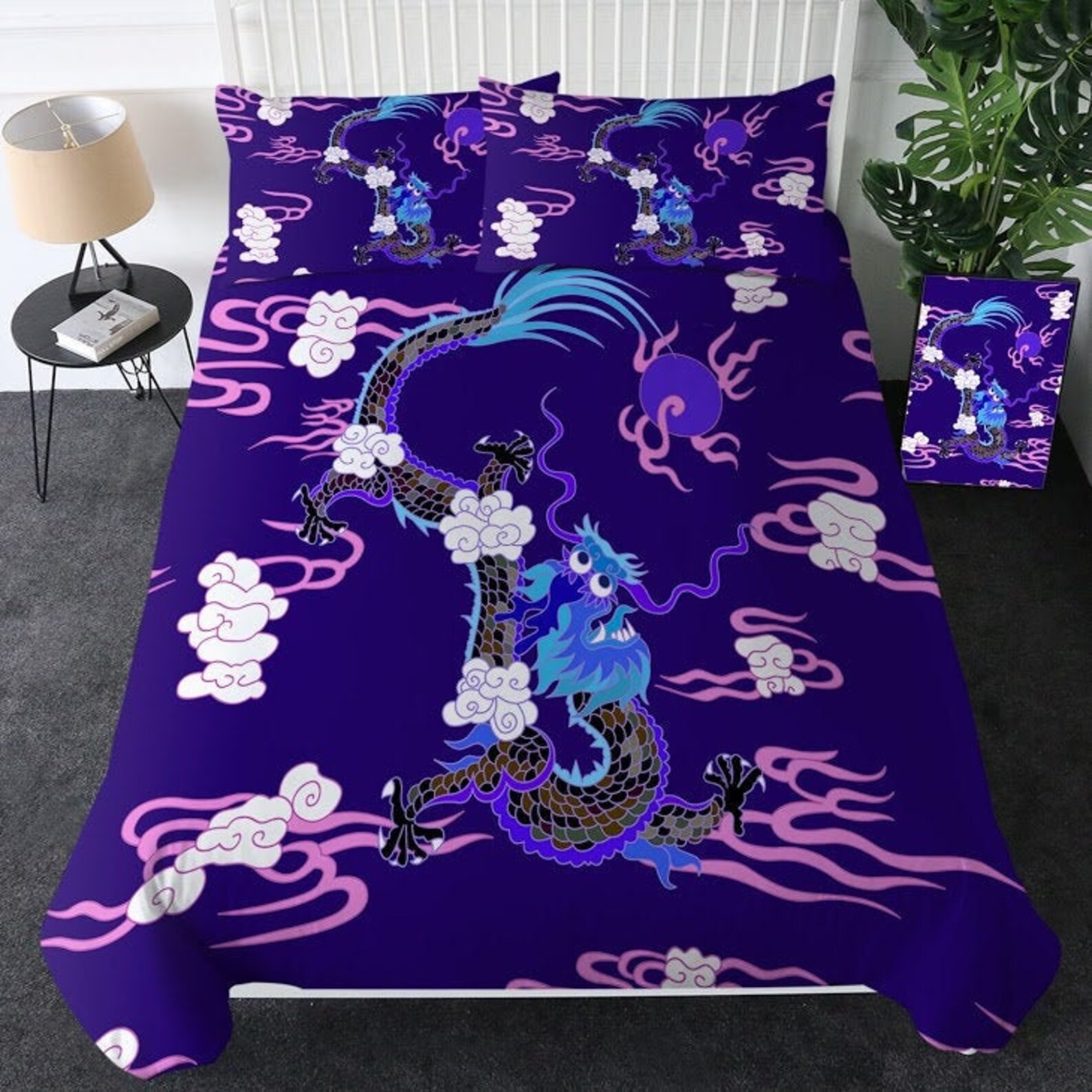 3D Purple Lucky Dragon Quilt Cover Lilac Dragon Duvet Cover Etsy