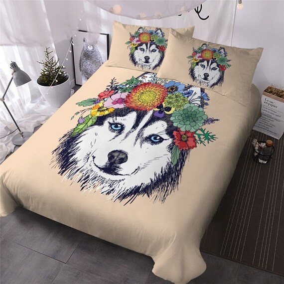Husky Duvet Cover Dog Quilt Bedding Watercolor - Dog Picture Duvet Cover