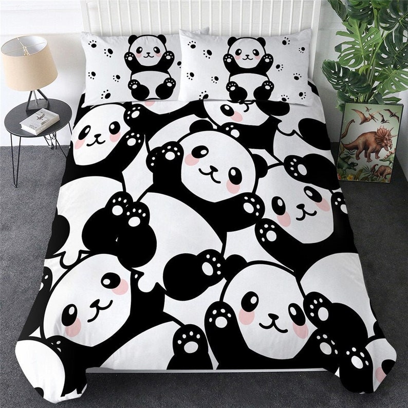 Panda Cartoon Duvet Cover Panda Quilt Cover Bedding Set Kawaii Etsy