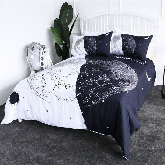 Earth Moon Duvet Cover Day Night Sun Moon Quilt Cover Black Etsy