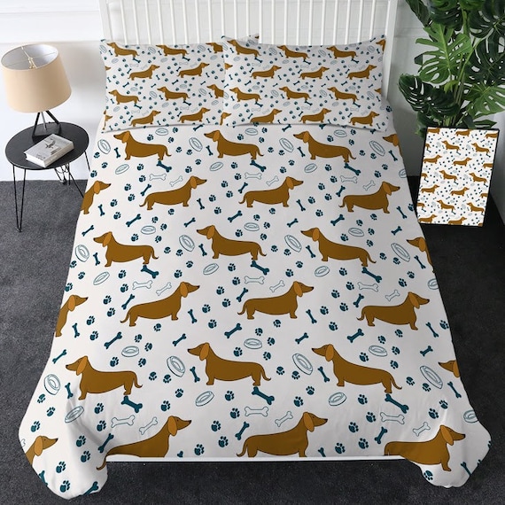 Dachshund Dog Duvet Cover Brown Dog Print Quilt Cover Bedding - Etsy