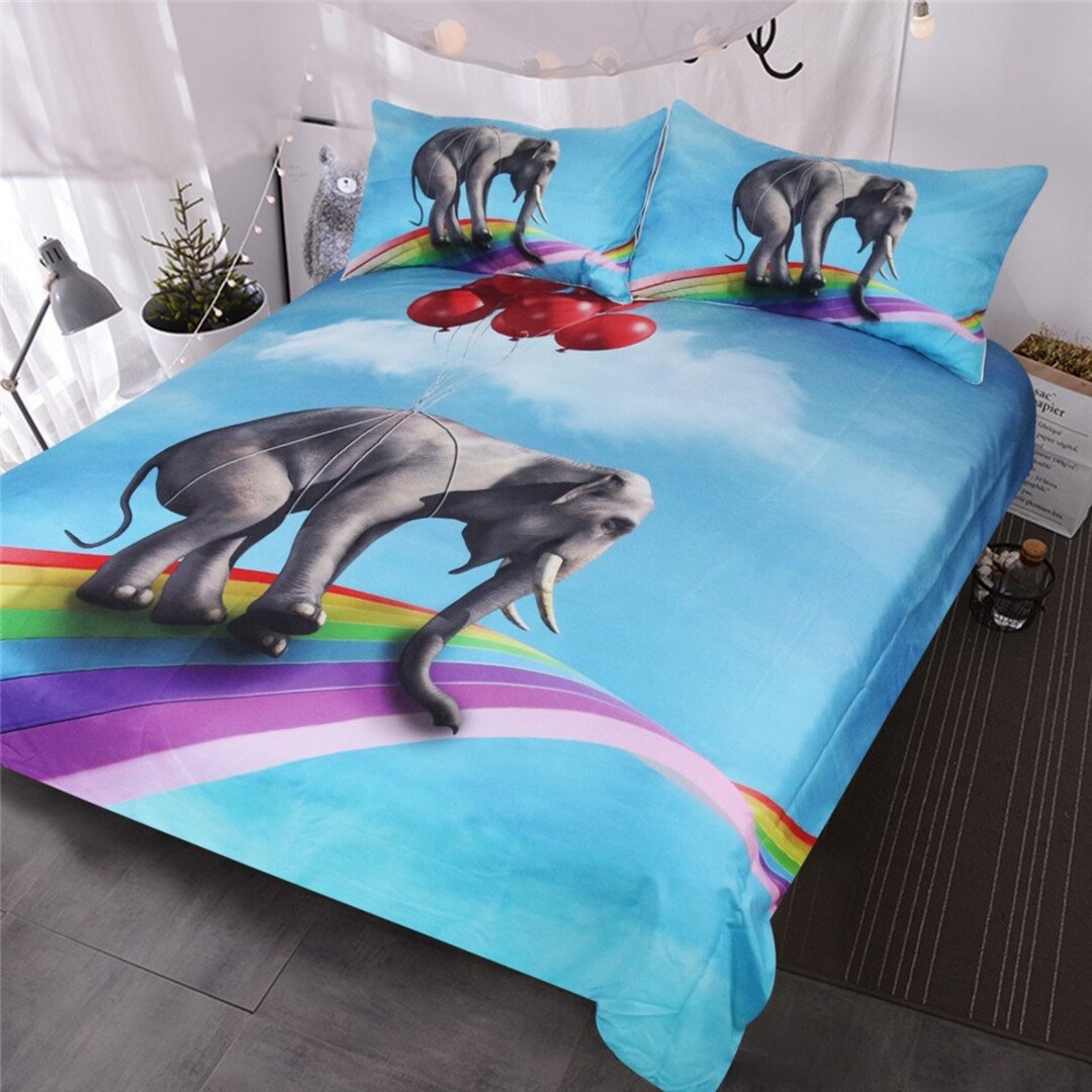 3D Elephant Duvet Cover Rainbow Elephant Balloon Quilt Cover Etsy