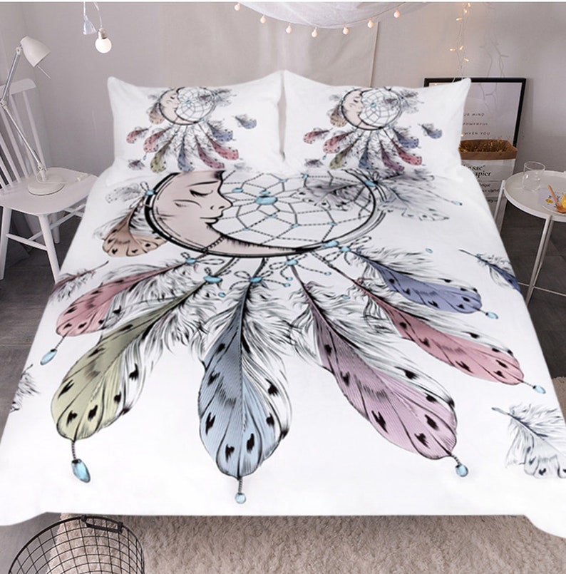 Moon Face Dreamcatcher Duvet Cover Colorful Dreamcatcher Etsy