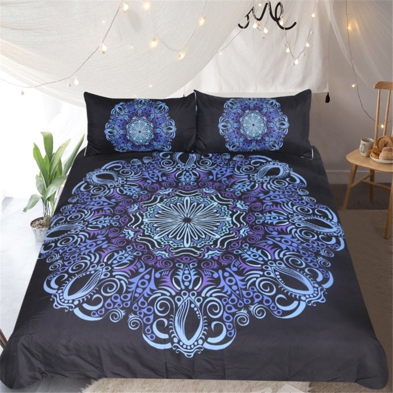 Purple Blue Mandala Duvet Cover Pattern Bohemian Quilt Cover Etsy