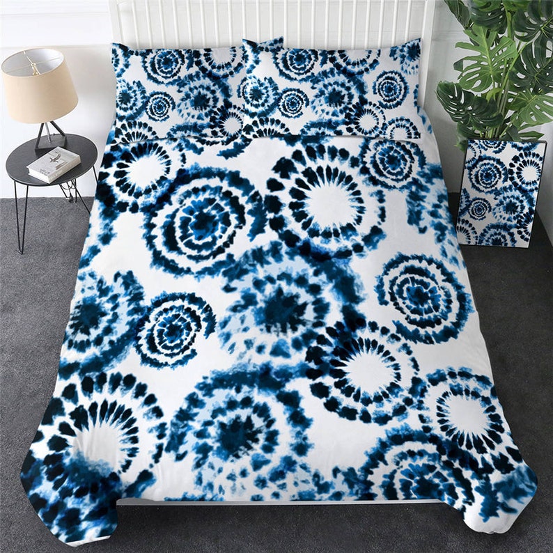 Blue Tie Dye Duvet Cover Blue White Boho Hippe Tie Dye Etsy