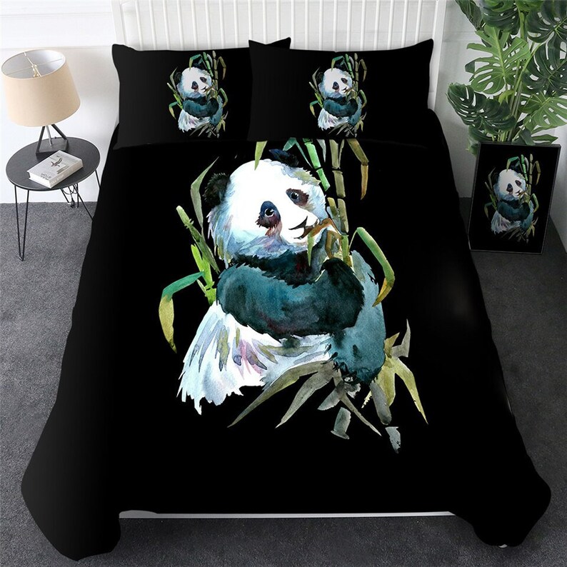 Panda Bamboo Leaf Duvet Cover Panda Quilt Cover Bedding Set Etsy