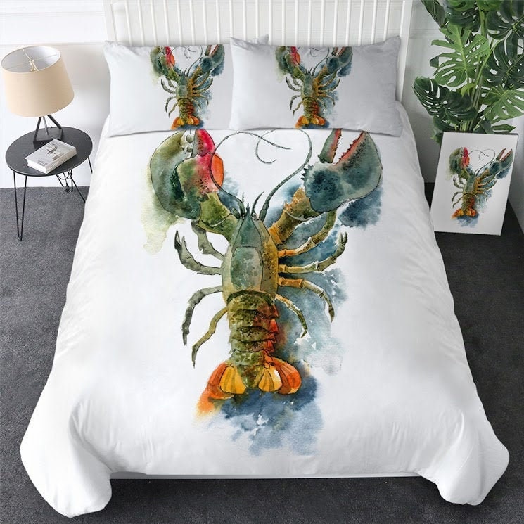 Lobster Duvet Cover Bed Set Sea Lobster Prawn Quilt Cover Etsy