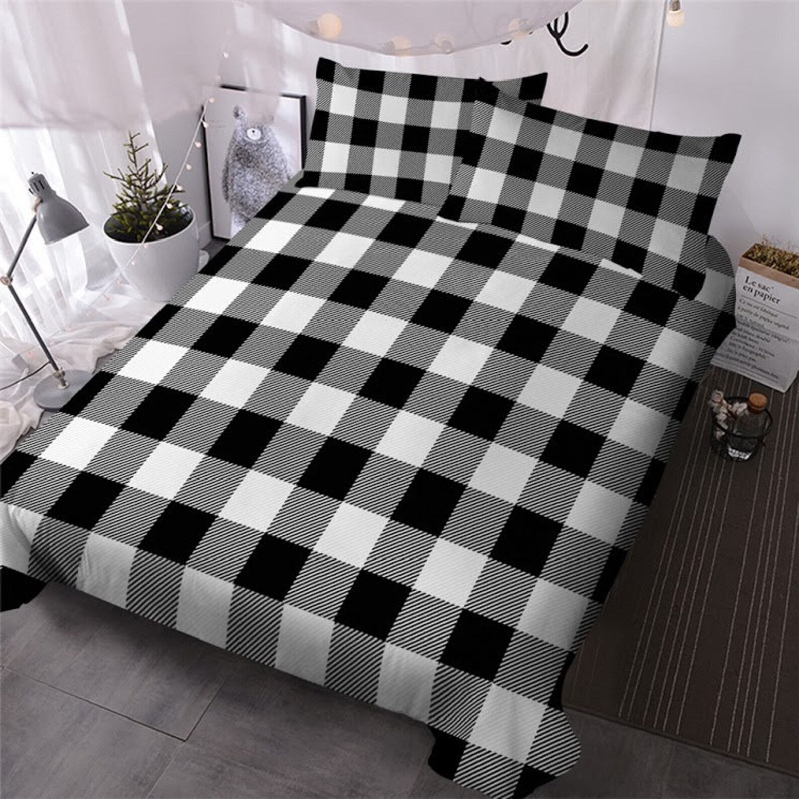 CHECKER Duvet Cover Black White Square CHECK Quilt Cover Etsy Australia