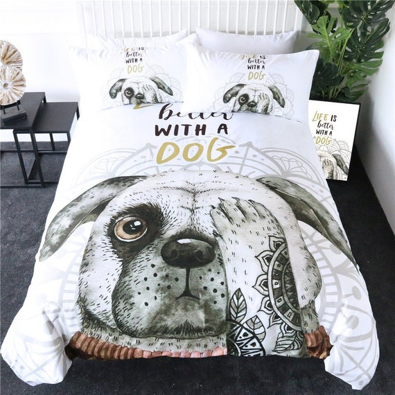 Cartoon Dog Duvet Cover 3d Dog With Tattoo Quilt Cover Bedding Etsy