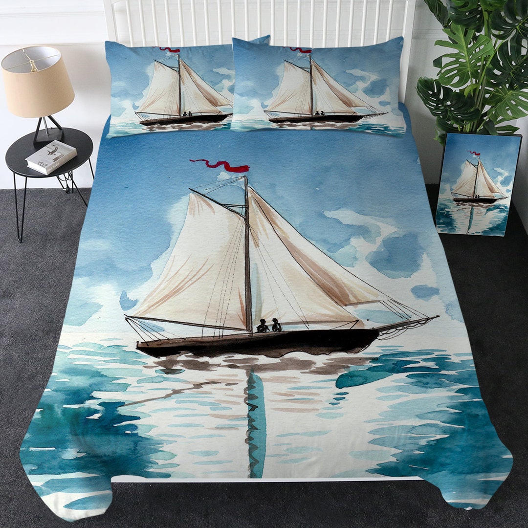 Yacht Sailing Duvet Cover Yacht Sail Boat Quilt Cover Bedding Set Etsy