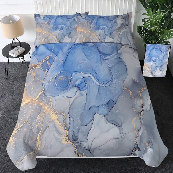 Blesliving – drap-housse coloré en marbre, ensemble de draps de lit d'art  abstrait, sable mouvant naturel, housse de matelas Pastel rose bleu -  AliExpress