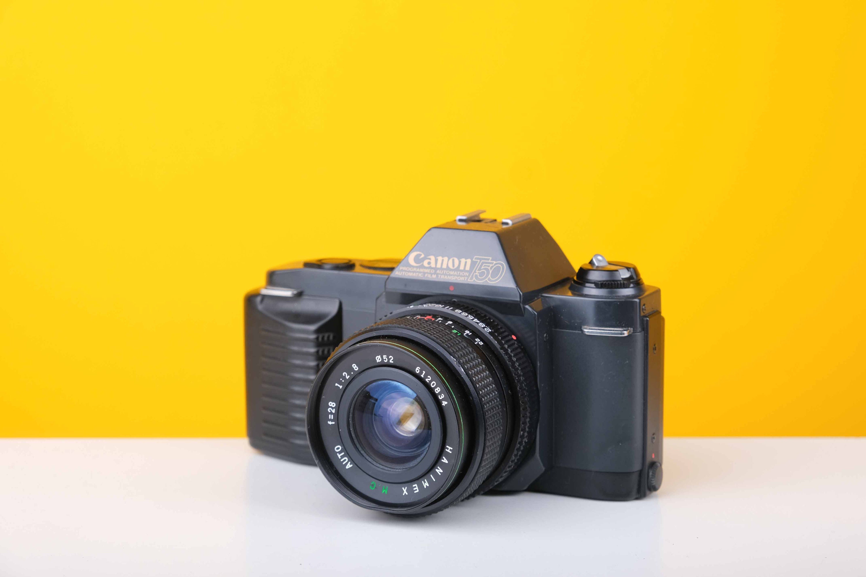 Canon T50 35mm SLR Film Camera With Hanimex MC Auto 28mm F2.8 Lens 