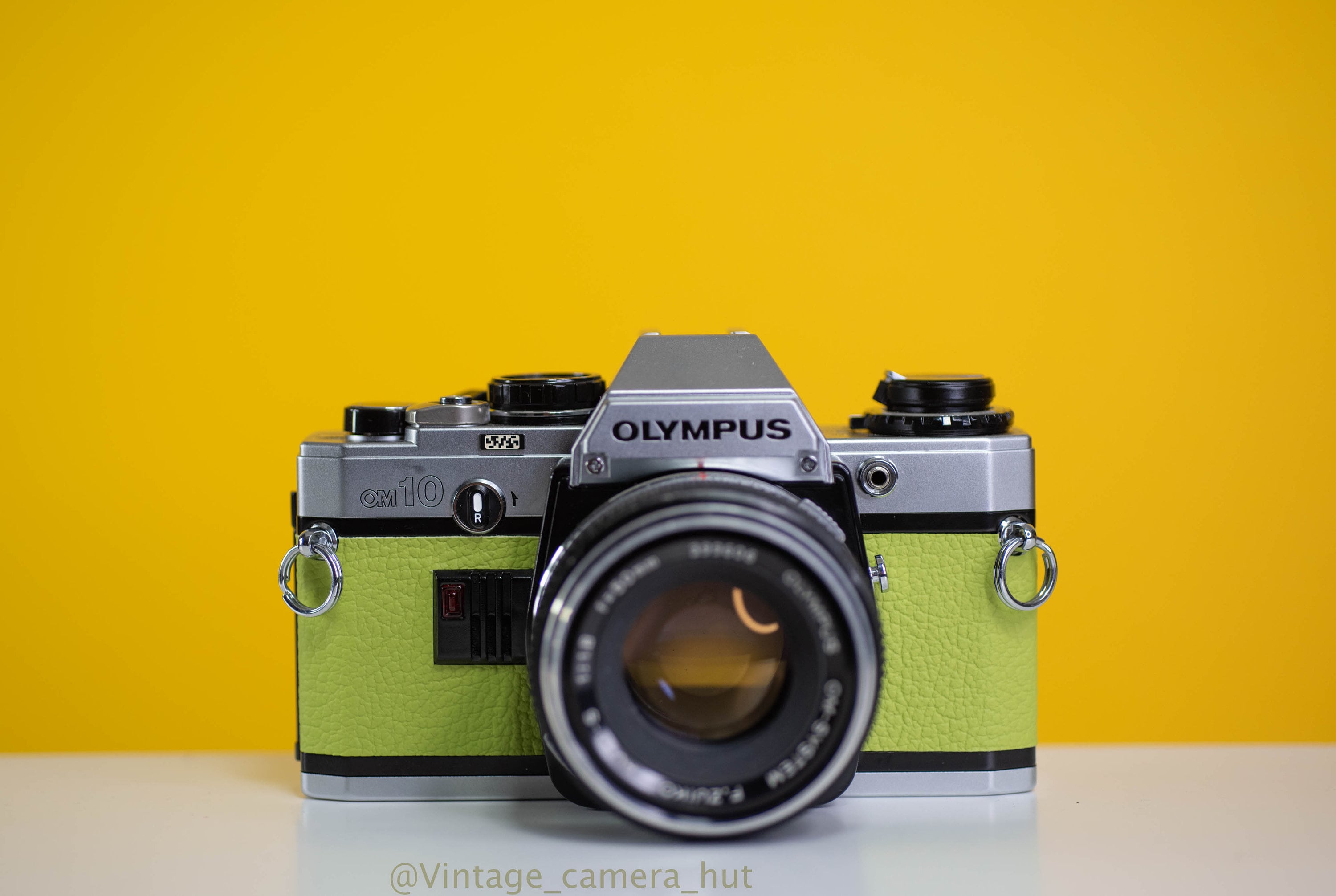 Olympus OM10 Vintage Film Camera with 50mm f/1.8 Lens With New Lime Leather Skin