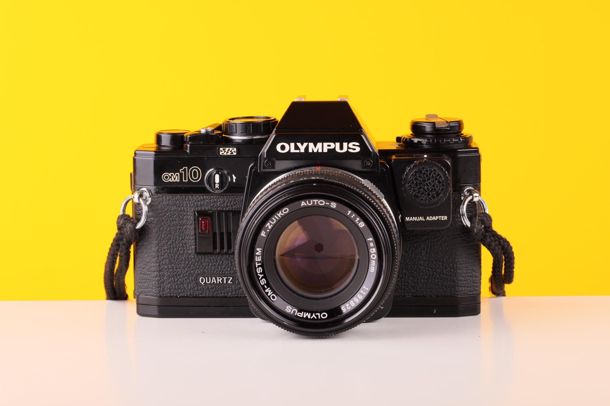 Olympus OM10 QUARTZ Black Body Vintage 35mm Film Camera With Zuiko