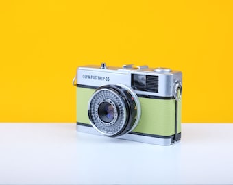 Olympus Trip 35 35mm Film Camera with New Lime Leather Skin