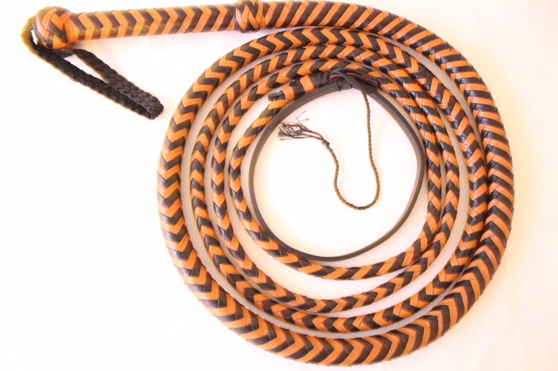 8 feet Genuine leather bullwhip 12 plaited tan & black heavy Etsy