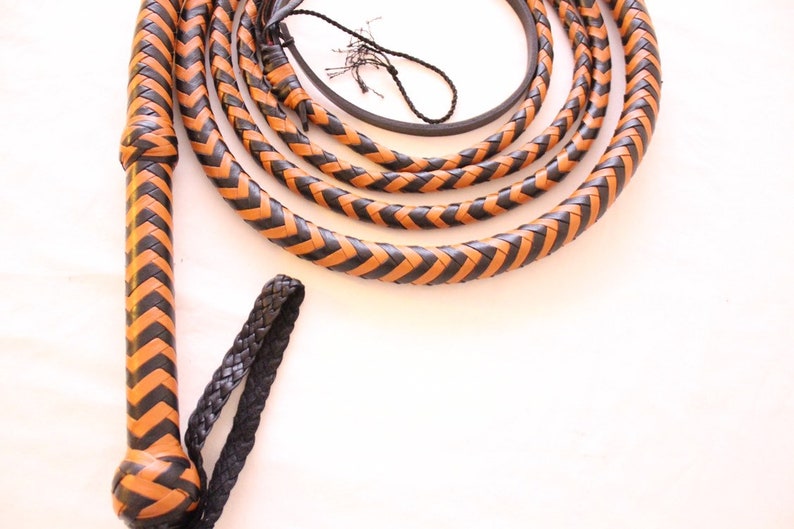12 plaited tan & black heavy duty bull whip 8 feet Genuine leather