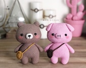 Hainchan - Pinky The Little Pig And Brownie The Little Bear - Amigurumi crochet pattern. Instant download. Languages English