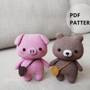 Easy Crochet Little Pig and Bear Pattern - Instant PDF Amigurumi Download