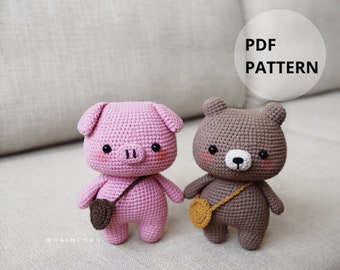 Einfaches Häkelmuster für Schweinchen und Bären - Sofortiger PDF-Amigurumi-Download
