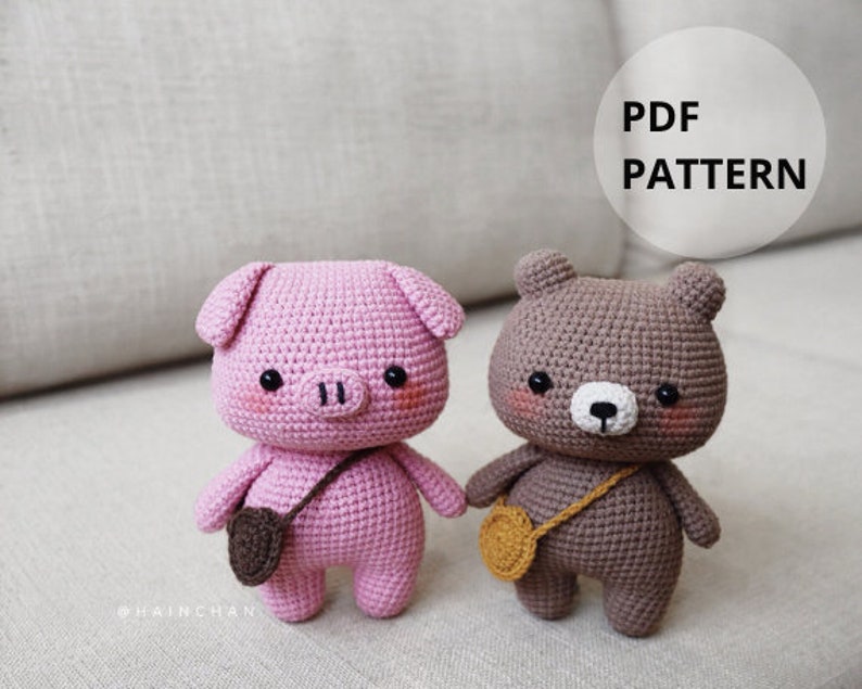 Digital Little Pig & Bear Crochet Pattern - Instant Download DIY Amigurumi Pattern in PDF File | Cute Crochet Pattern Ideas 