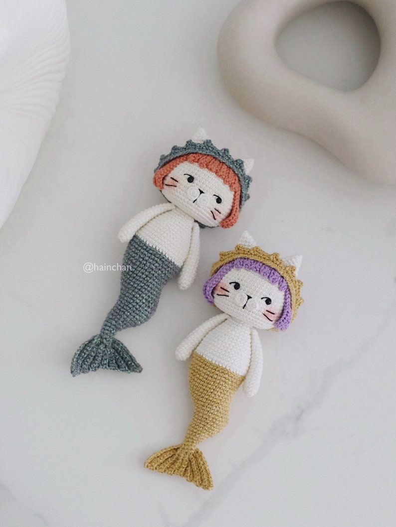 Little Miaumaid Häkelanleitung von Hainchan Charming Mermaid Cat Amigurumi, einfach zu befolgende PDF-Anleitung, sofortiger digitaler Download Bild 5