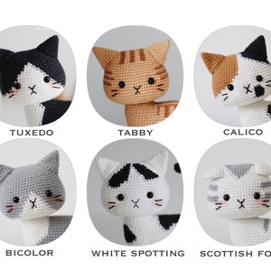 6-in-1 Cat Crochet Pattern Bundle by Hainchan - Scottish Fold, Tuxedo, Calico & More