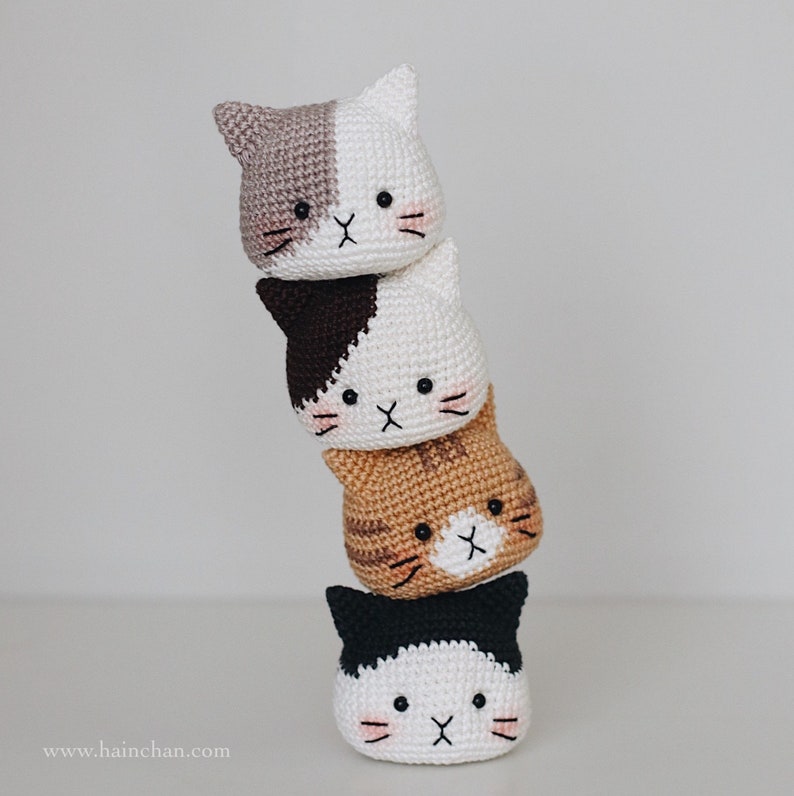 New Version: Four Cat Heads Crochet Pattern Digital Instant DIY Amigurumi PDF image 2