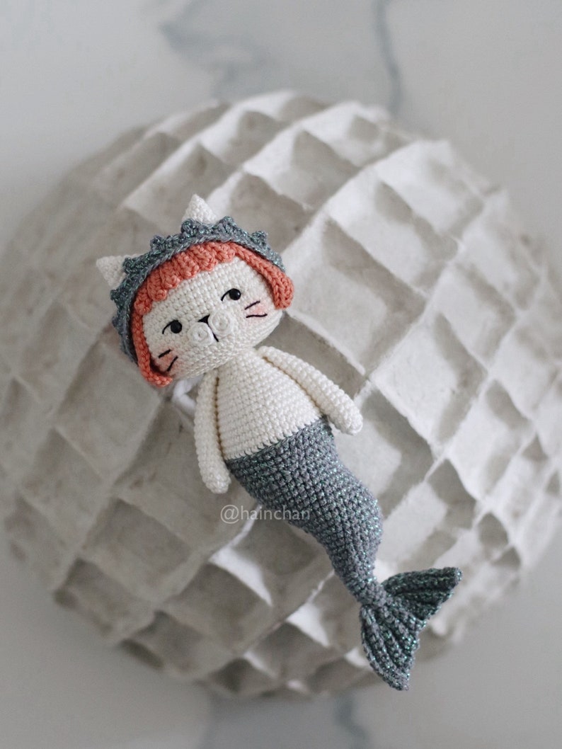 Little Miaumaid Häkelanleitung von Hainchan Charming Mermaid Cat Amigurumi, einfach zu befolgende PDF-Anleitung, sofortiger digitaler Download Bild 4