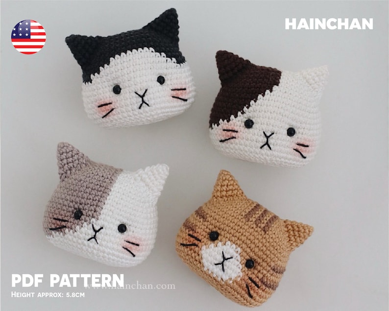 New Version: Four Cat Heads Crochet Pattern Digital Instant DIY Amigurumi PDF image 1