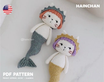 Little Meowmaid Crochet Pattern by Hainchan - Charming Mermaid Cat Amigurumi, Easy-to-Follow PDF Guide, Instant Digital Download