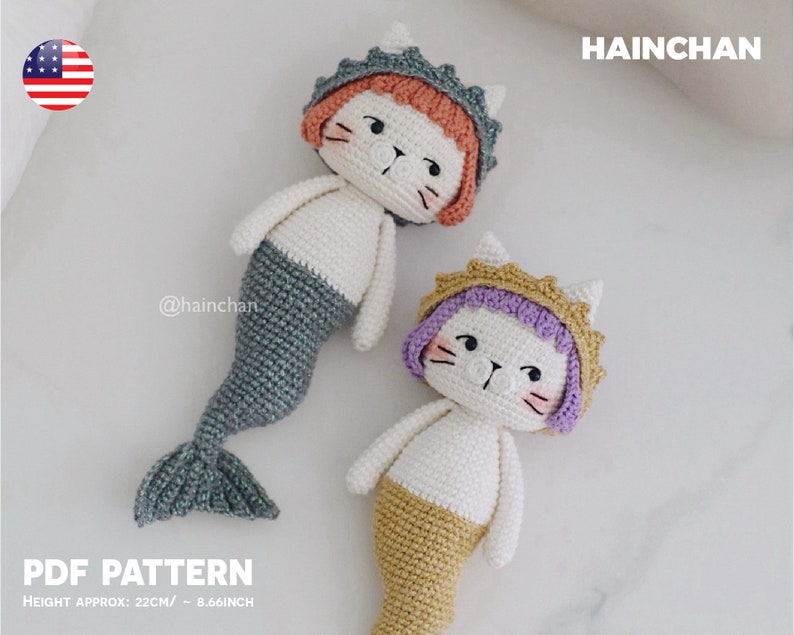 Little Meowmaid Crochet Pattern by Hainchan Charming Mermaid Cat Amigurumi, Easy-to-Follow PDF Guide, Instant Digital Download image 1