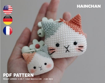 Cat Keychain Crochet Pattern Digital - DIY Cute Amigurumi PDF, Bag Charm